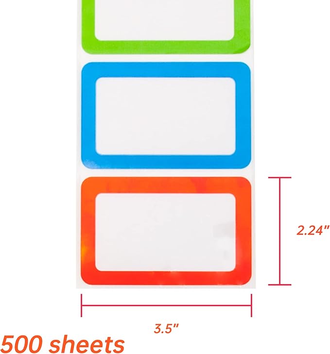 L LIKED 500 Stickers - 3.5" x 2.25"Colors Plain Name tag Labels with Perforated Line for School Office Home (Blank - 500 Labels)
