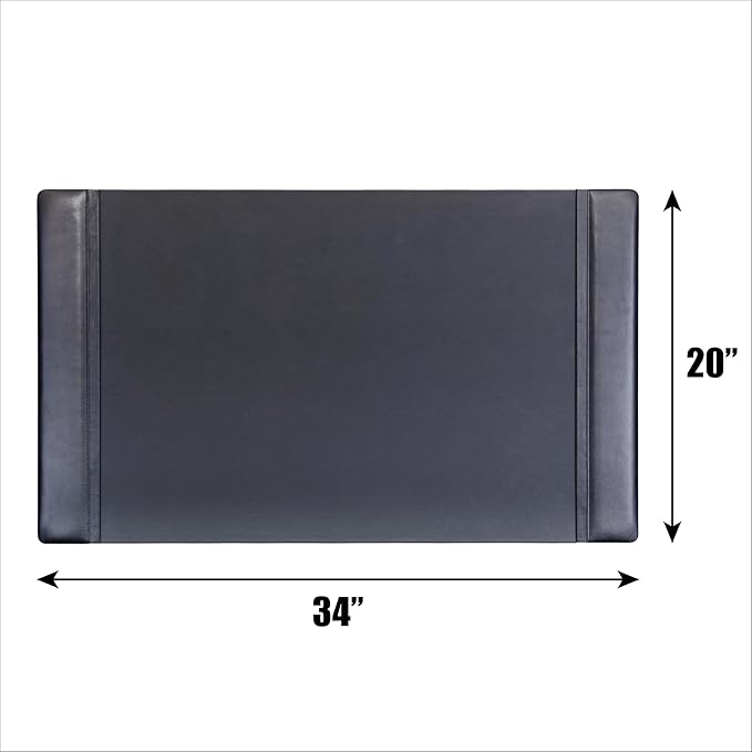 DACASSO Classic Leather Desk Pad with Side Rails - Luxury Leather Desk Blotter for Writing - Padded Executive Desk Surface Protector - (Black, 34” x 20”)