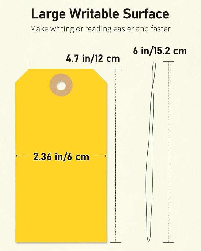 Uniclife 100 Pcs Yellow Blank Shipping Tags with Wire Attached 4.7 Inch Paper Tags Hang Tag with Reinforced Eyelet Large Marking Label Writable Price Inventory Label Tag, 4.7" x 2 3/8"