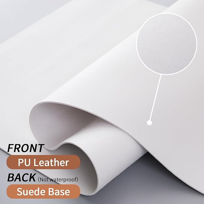 Leather Desk Pad, Large Mouse Pad, Non-Slip Desktop Mat, Leather Desk Blotter, Computer Desk Pad, Waterproof Desk Protector Mat for Home Office and Decor - White (35.4×15.7 Inches)