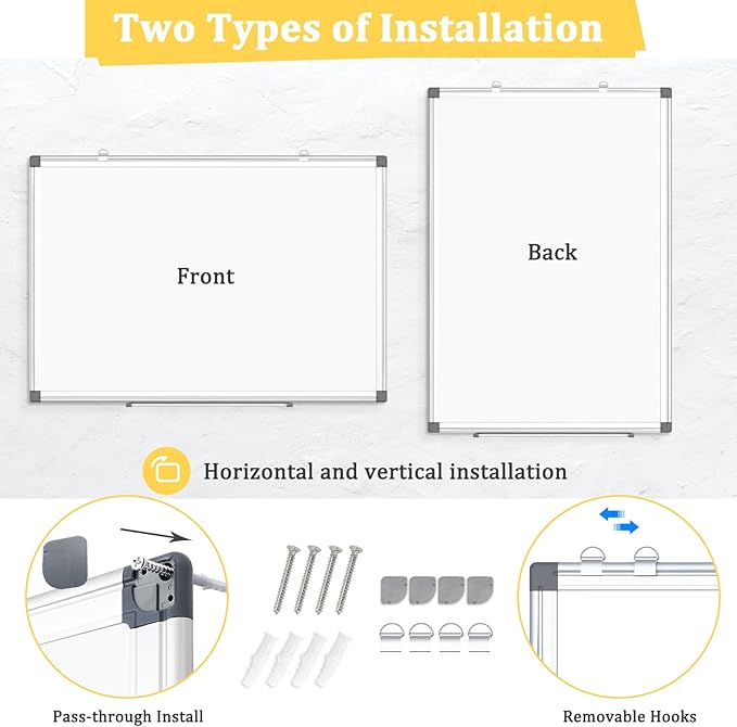 AMUSIGHT 3 Pack Double-Sided Magnetic Whiteboard, 24" x 18" Dry Erase Board, Aluminum Frame White Board for Wall, Hanging Mounting White Board Dry Erase Marker Board for Office, School, Home