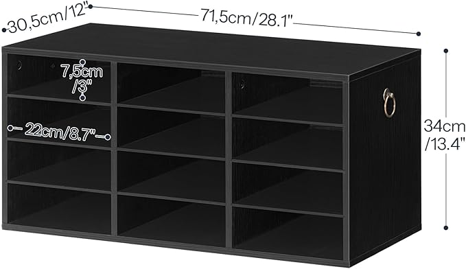 HOOBRO Countertop Mail Sorter, Wooden Literature Organizer, Student Mailbox for Classroom, Desktop Organizer for Office Home School, 12 Compartments Black BK43WF01