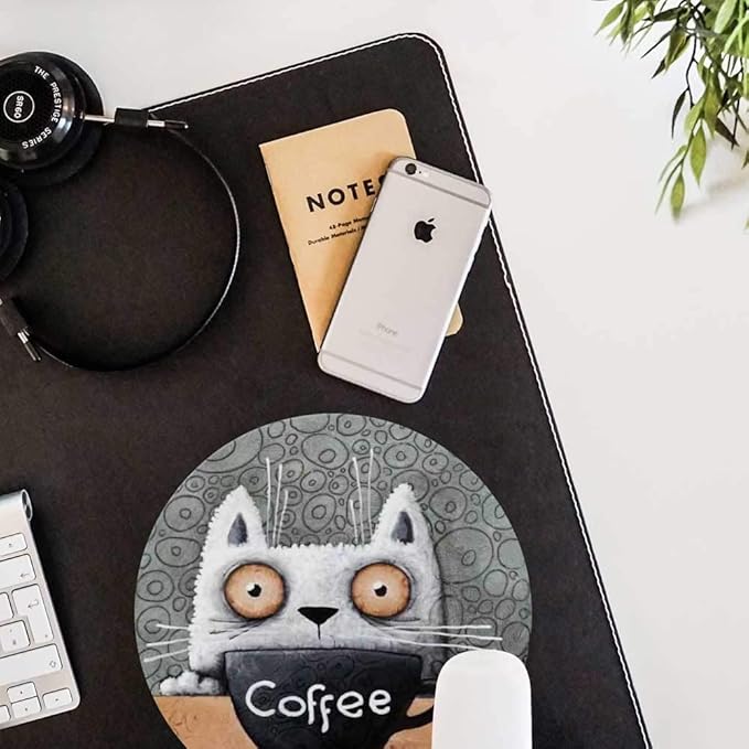 Round Mouse Pad,Anti Slip Rubber Round Cartoon Coffee Cat Mousepads Desktops Gaming Mouse Mat Customized Designed for Home and Office,7.9 x 7.9inches