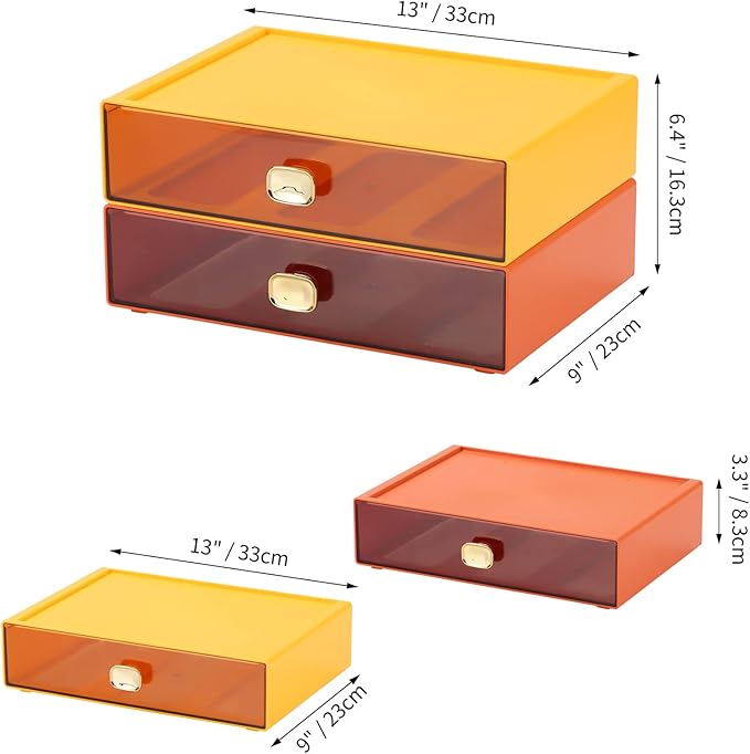 OSteed Spacious Desktop Storage Box, 1 Large Storage Drawer, Stackable Office Desk Drawer Organizer and Accessories, Printer Paper Organizer, Yellow Plastic Drawers for Workspace & Home