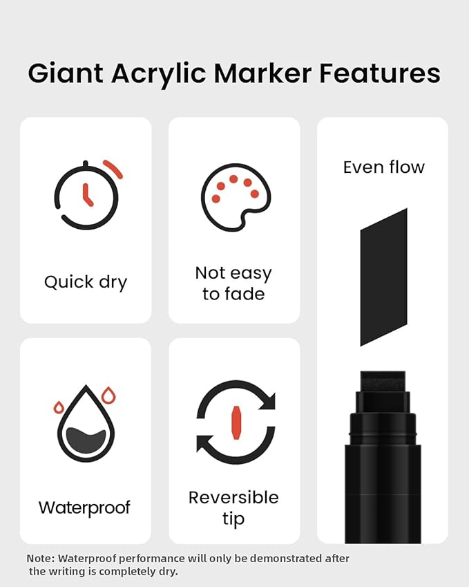 BIGTHUMB 3 Pcs Black Jumbo Permanent Markers: 15mm Wide Tip Thick Acrylic Paint Pen Large Calligraphy Marker for Rock Painting, Poster, Sign, Canvas, Glass, Wood, Ceramic