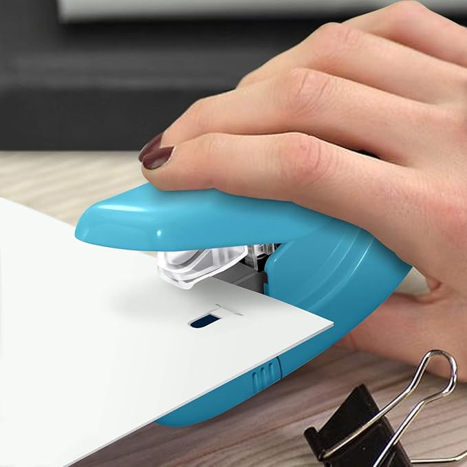 Plus Paper Clinch Compact Staple-Free Stapler, Blue Turquoise