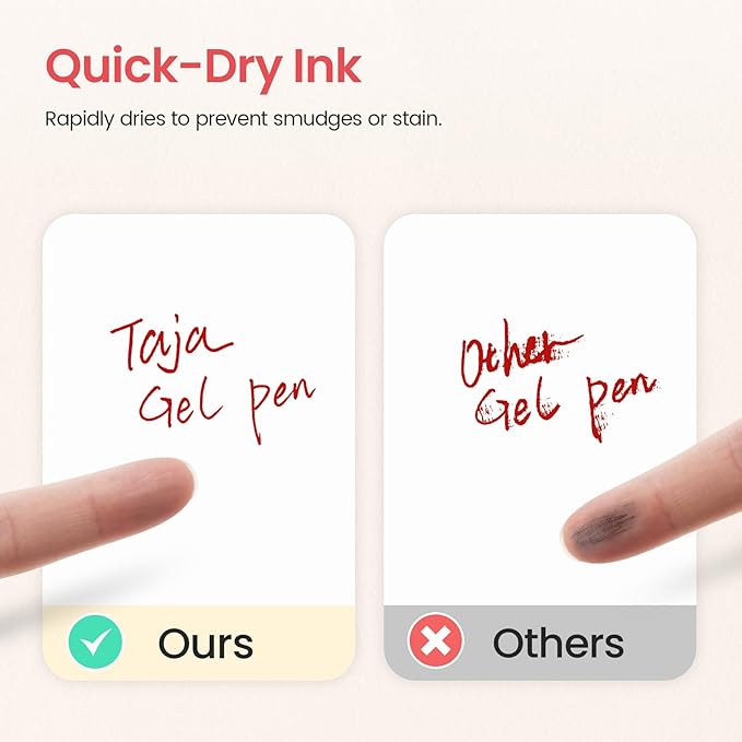 Taja Gel Pens, 6 Pcs Quick Dry Red Gel Ink Pens, 0.5mm Fine Point Smooth Writing Pens for Journaling and Note Taking, Cute Aesthetic Pens for Women & Men-Red Ink
