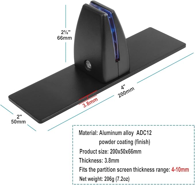 MOUNTAIN_ARK 4 Pack Black Office Desk Partition Clamp, T Shaped Sneeze Guard Bracket Support, Aluminum