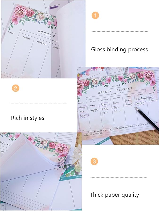 JAMIEKA 52Color Weekly Tearable Planners Pad for Efficient Time Management Goal Tracking On Paper Schedule Notepad for Student