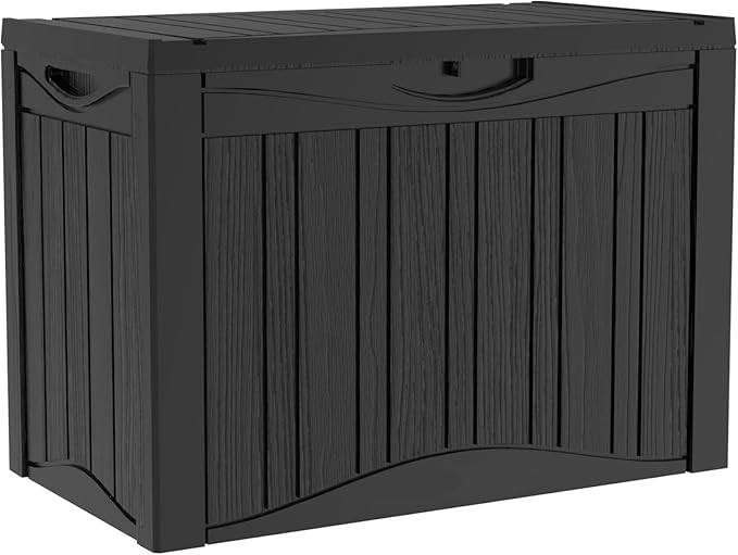 Yardgrace 50 Gallon Plus Outdoor Storage Box, Waterproof Resin Deck Box for Patio, Pool, and Garden, Lockable Bin for Cushions, Tools, and Accessories, UV-Resistant, Black