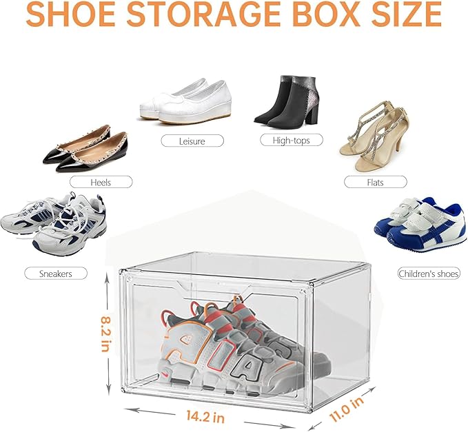 KOKOIN Magnetic Acrylic Clear Shoe Boxes – 360° Clear Plastic Stackable Sneaker Storage Box shoe Display Box Professional Grade Shoe Display Case, Shoe Organizer for Closet (12pcs)