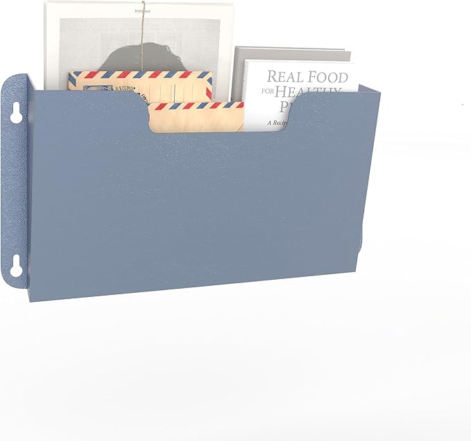 OSKIE DR POCKET RACK Wall-Mounted File Rack, Single Pocket, Metal Organizer for Letter-Sized Documents, Space-Saving Desktop Organizer, 14 x 2.5 x 7.5 inches (Grayblue)