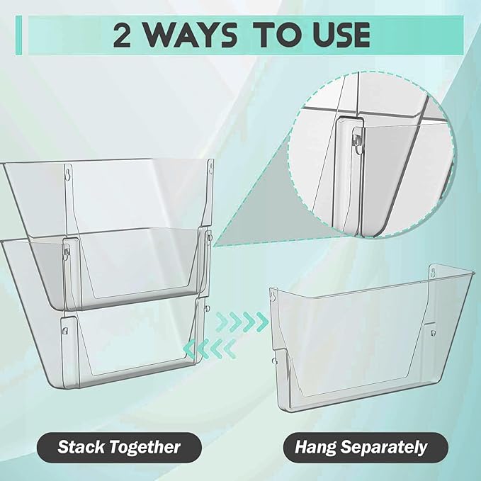 MINDEPOT 6 Pockets Acrylic Wall File Organizer, Clear Wall File Holder, Plastic Hanging Wall File Holder for Office, School and Home, Smoky