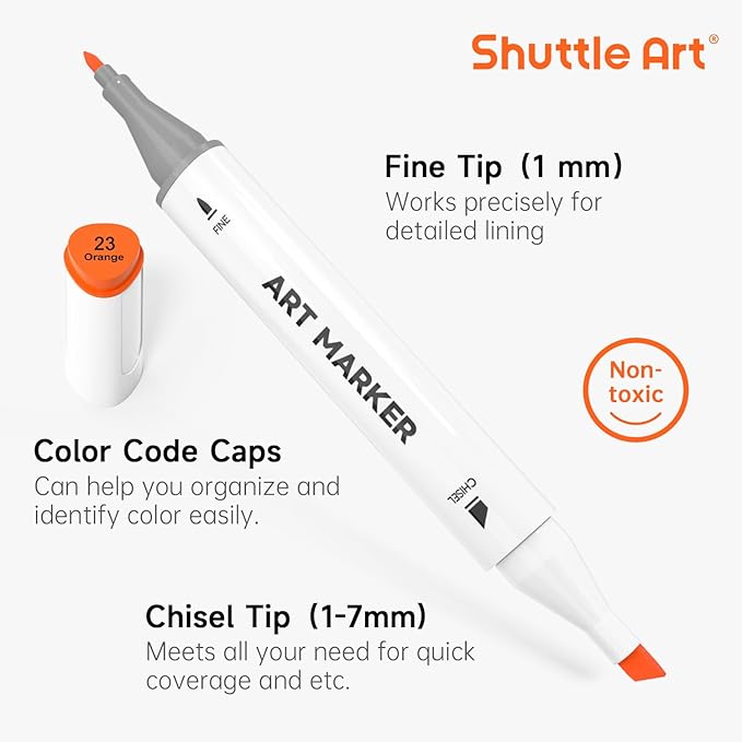Shuttle Art 89 Colors Alcohol Markers, 88 Colors Dual Tip Art Marker Set Plus 1 Colorless Blender with Marker Case Perfect for Illustration Students Adult Coloring Sketching
