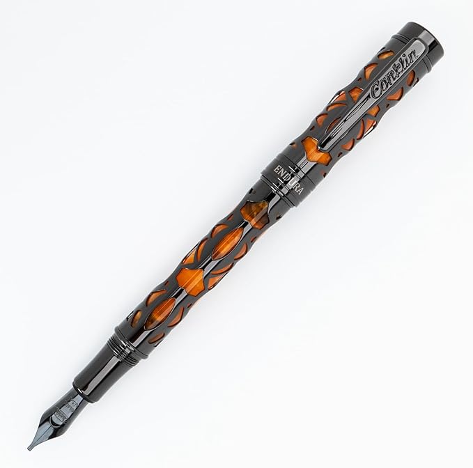 Conklin Endura Deco Crest Fountain Pen in Orange with Rose Gold Accents – Medium Nib, Refillable Luxury Writing Instrument