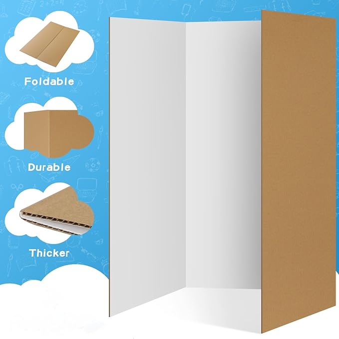 VinTS 36" x 48" 2 Pack Large Trifold Poster Board, White Corrugated Project Display Boards for Science Fair, School Projects,Photo Displays