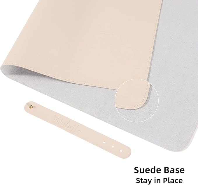 Wolaile Desk Blotter Pad,36x17 inch PU Leather Computer Mouse Mat,Non-Slip Waterproof Writing Desktop Protector for Office Home,Large,Beige White