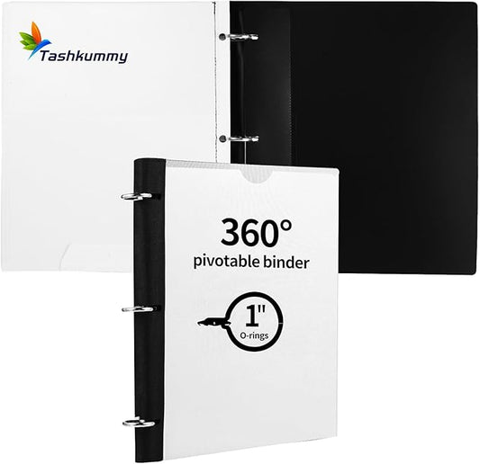 Tashkummy 360 Degree Pivotable Binder, Upgraded 3 Ring Binder 1 inch, Flexible Binders 3 Ring, Foldable Three Ring Binders- White