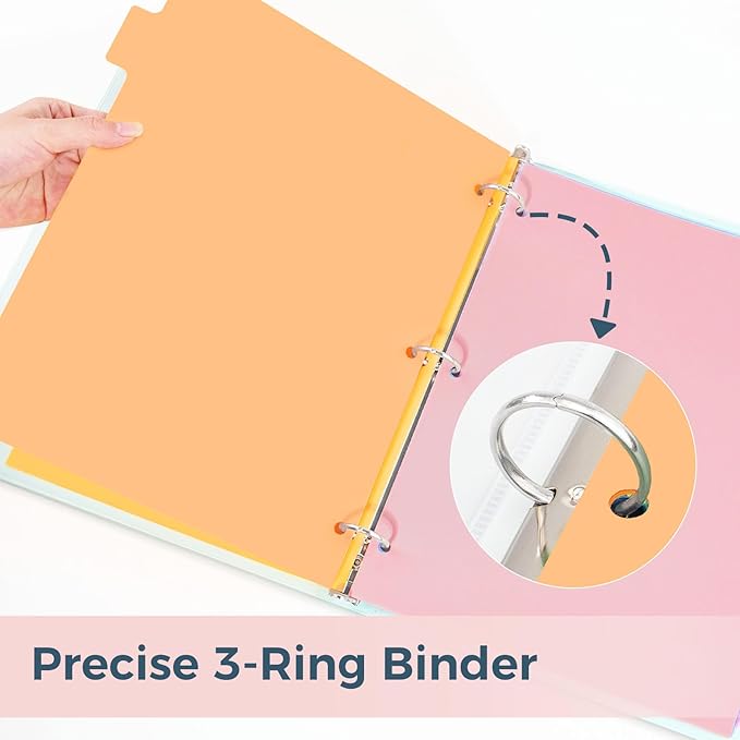 SUNEE 8 Tab Binder Dividers,Plastic Dividers for 3 Ring Binder,3 Ring Binder Dividers with Tabs for School Office Home Supplies,Pastel Color, 5 Set
