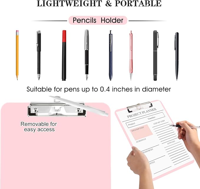 TFDLCG zm 2 Pack Pink A4 Clipboard with Pen Holder,Standard Letter Size,Heavy Duty Clip Boards 8.5x11,Cute Clipboards for Women Kids Students,Nurses, School Office Home Supplies