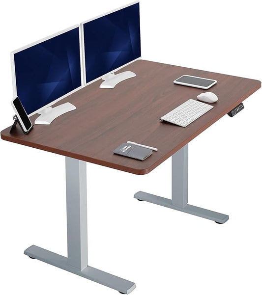 VIVO Electric 48 x 30 in Standing Desk, Memory Height Adjustment, 1B Series, Holds 220 lbs, One-Piece Dark Walnut Top, Gray Frame, DESK-KIT-1G5D