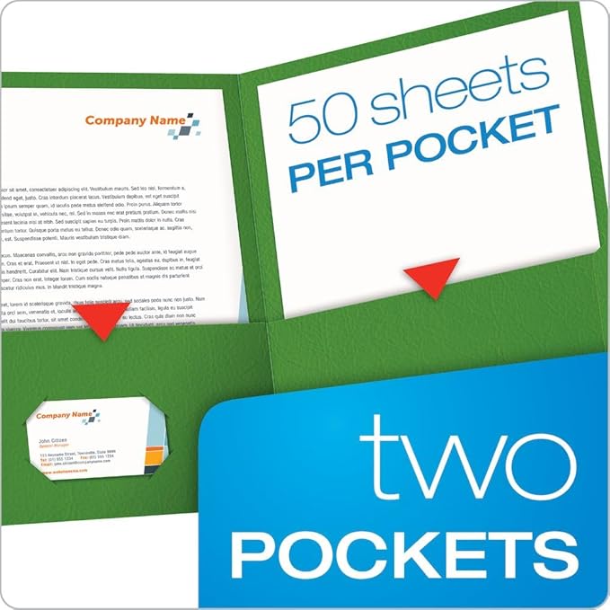Oxford Twin-Pocket Folders, Textured Paper, Letter Size, Green, Holds 100 Sheets, Box of 25 (57503EE)