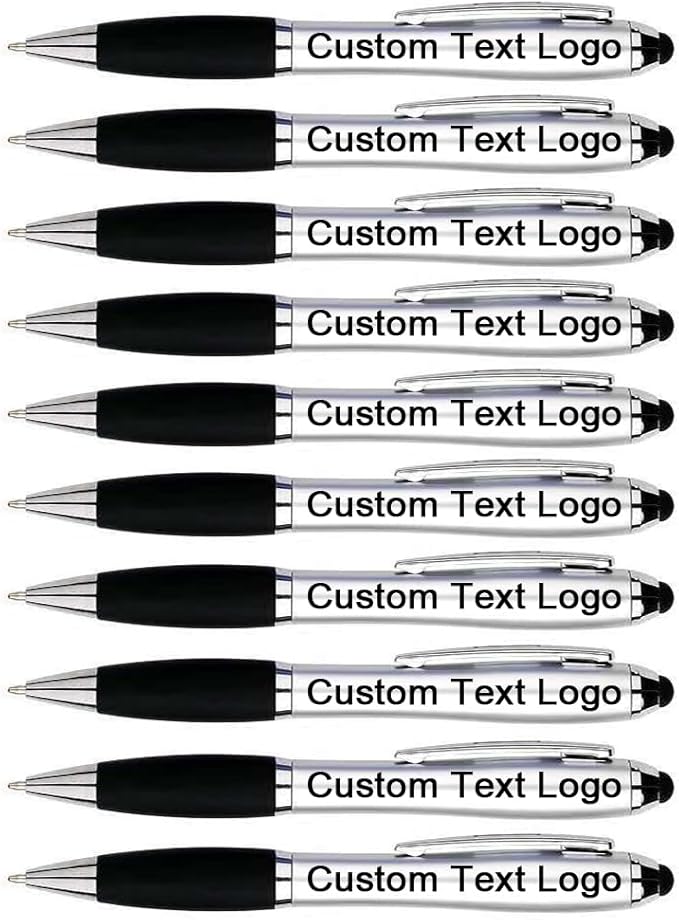 HEYZARDA Personalized Pens with Name Text Icon Logo Engraved for Business Office Custom Ballpoint Pen 50 100 Pcs Optional, Silver