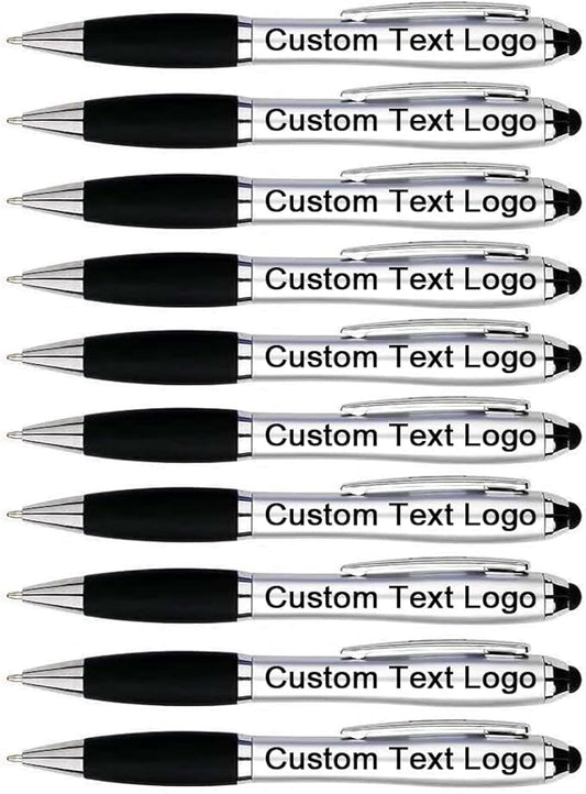 HEYZARDA Personalized Pens with Name Text Icon Logo Engraved for Business Office Custom Ballpoint Pen 50 100 Pcs Optional, Silver
