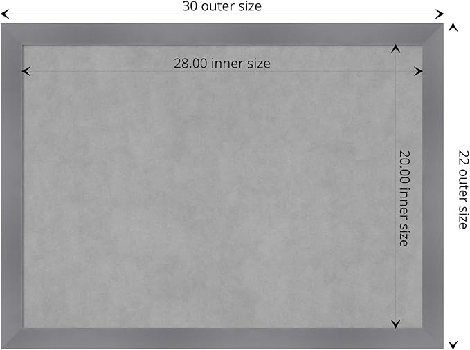 Amanti Art Grey Framed Magnetic Board 22x30 Medium Vision Board for use with Magnets, 100% Metal Sheet to Display Items as Office Decor or for Home Organization in mudroom, Kitchen or Kids Room