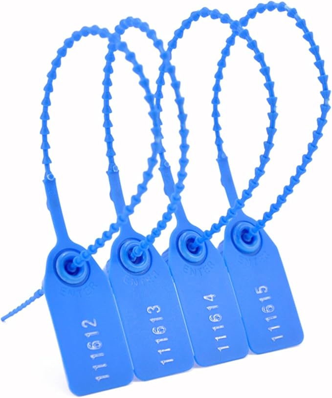 1000Pcs Plastic Tamper Shipping Seals Pull-Tite Security Seal Signage Numbered Fire Extinguisher Tags Zip Ties Labels Disposable Self Locking for Logistics, Luggage,Transport (Blue, 1000pcs)