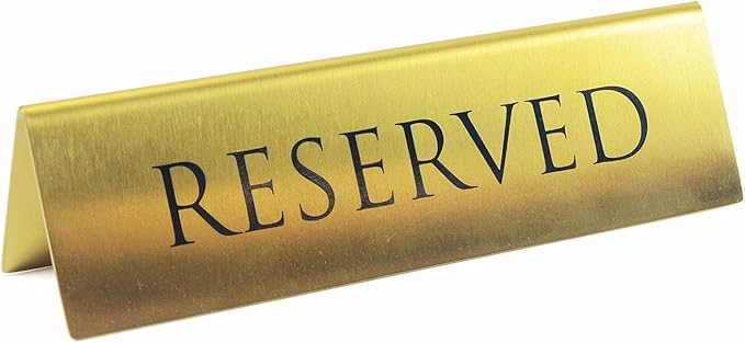 Golden Metal Table Top Reserved Sign for Restaurants, Wedding, Ceremony and Events, Double Sided Tent, 6x1.75 inches (Pack of 12)