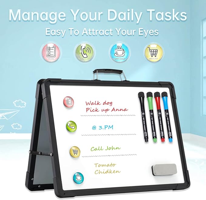 Small Dry Erase White Board - TSJ OFFICE 12" x 16" Mini Easel Desktop Double Sided Whiteboard, Portable Magnetic Board on Table Top with Holder for Drawing, Teacher Instruction, Memo Board