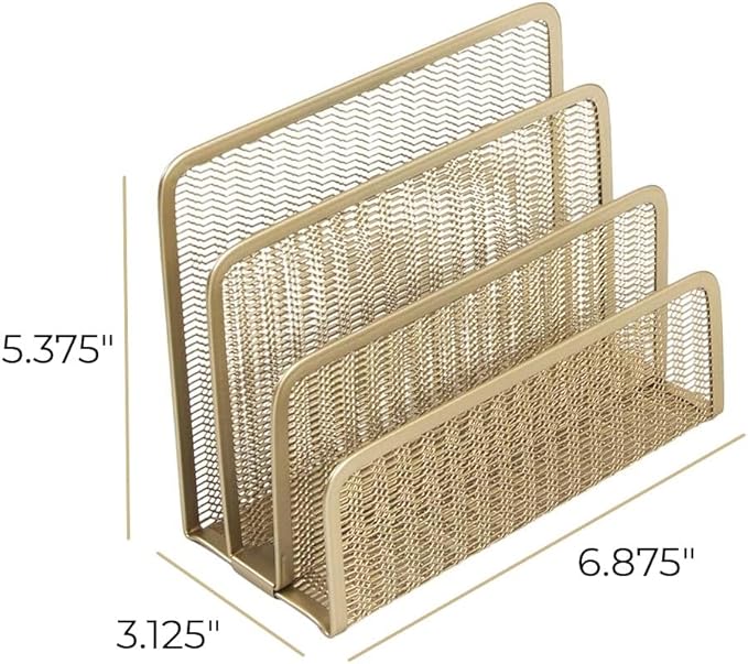BLU MONACO | Gold Metal Mesh Mail Sorter Organizer Countertop | Paper Sorter for Desk with Three Tiers | Letter Organizer and Outgoing Mail Holder