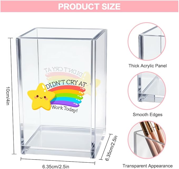 Vgrti Didn't Cry at Work Today Acrylic Cosmetic Pencil Pen Holder Cup, Funny Gold Star Desk Organizer for Home Office Decor, Chaos Coordinator Gifts, Sarcastic Work Gifts for Women Men Coworker Nurse