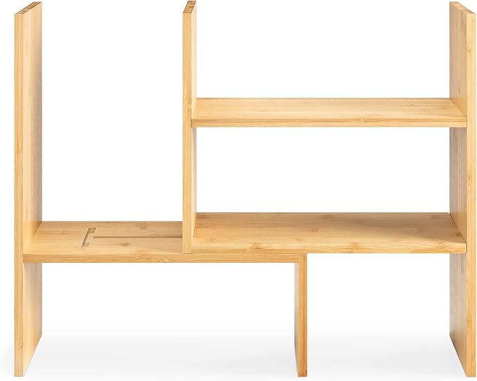 Navaris Desk Organizer Shelf Unit - Bamboo Desktop Shelves for Table or Countertop - Free-Standing Adjustable Shelving Rack for Tidy Kitchen or Office