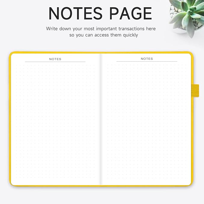KUMEER Check Register – Elegant Check Registers for Personal Checkbook with Check & Transaction Registers, Hardcover Checkbook Log 5.2x7.6" (Yellow)