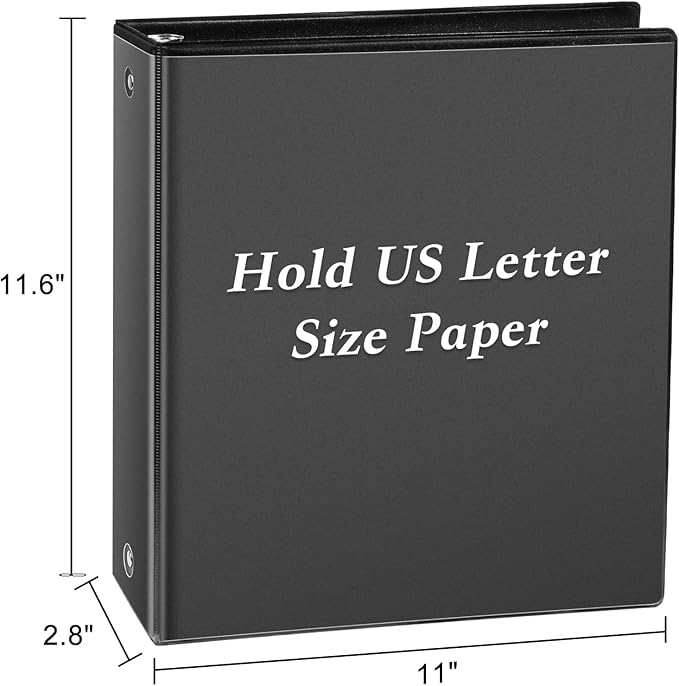 CIXILDTS 2-inch Round Ring Binder, Durable 2" 3 Ring Binder Fit Letter Size Paper, Black, 24-Pack