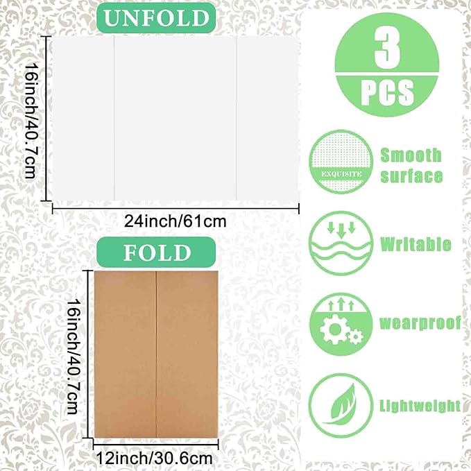 Trifold Poster Board, 24" x 16", 3-Pack, White Corrugated Project Boards for Science Fairs, School Projects, Event Displays, and Business Presentations