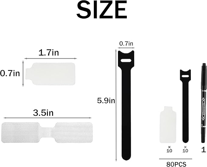 80-Pack Reusable Cable Labels & Cord Ties Kit – Write-On Wire Labels, Snap Ties + Dual-Tip Marker for Home Office Electronics Organization | Cable Tags, Cord Labels & Wire Markers Included