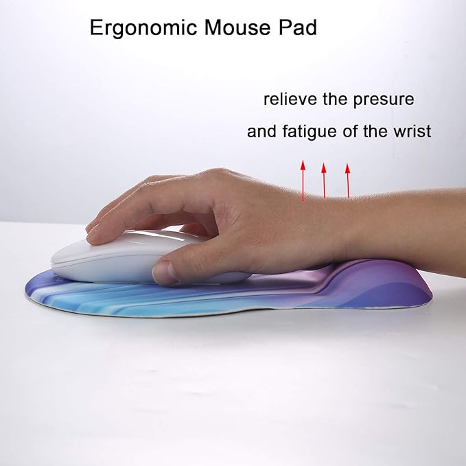 xinidc Ergonomic Computer Mouse Pad with Wrist Rest Support, Pain Relief Mouse Pad with Non-Slip PU Base for Home Office Working Studying (Color Strip)