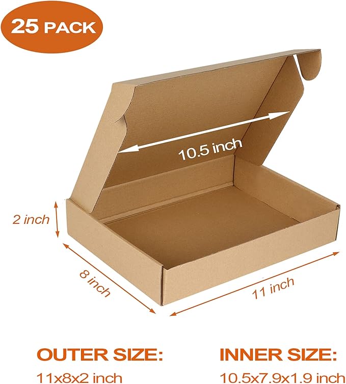 PHAREGE 11x8x2 inch Shipping Boxes Bulk 25 Pack Brown, Tab Lock Tuck Top Mailer Boxes for Packaging Small Business, Medium Cardboard Gift Boxes for Wrapping Mailing Present