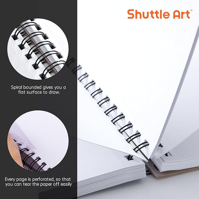 Shuttle Art Marker Pad, 8.3”x8.9” Portable Square Sketchbook, 80 Sheets Marker Drawing Paper, 110LB/180GSM Bleedproof Art Paper, Spiral-Bound, Great for Professional Artist to Draw, Paint & Sketch