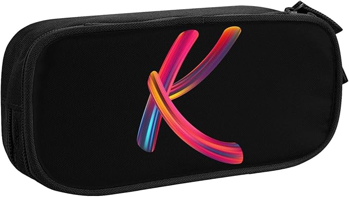 Pazacon Cute Initial Pencil Case for Kids Students, Large Capacity Pencil Pouch for Boys Girls, Letter Design Pencil Box Pen Bag Office Stationery Organizer, Rainbow Letter K