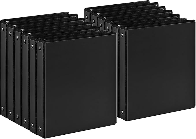 Basic 1-inch 3 Ring Binder -1'' Binders with 3 Roung Ring, Large 100/200 Sheet Capacity, Fit 8.5" x 11" US Letter Size Paper (1'' -Black 12 Packs)