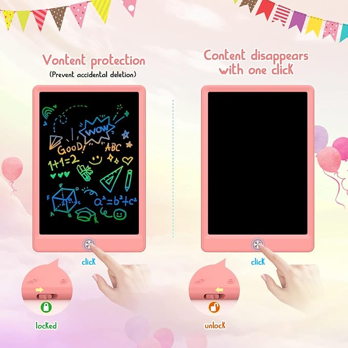BUKEBU LCD Writing Tablet Doodle Board,12.5 inch Colorful Drawing Pad,Electronic Drawing Tablet, Drawing Pads,Travel Gifts for Kids Ages 3 4 5 6 7 8 Year Old Girls Boys (Pink)