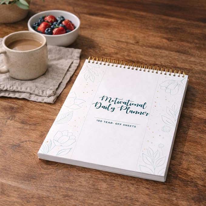 Spiral Daily Planner Agenda Notepad -100 Undated Tear-Off Sheets -Desk Notepad, Motivational Calendar, Organizer, Productivity Tracker, Organizing Goals, Task Planner, Ideas, Notes, to Do List 8.5x11