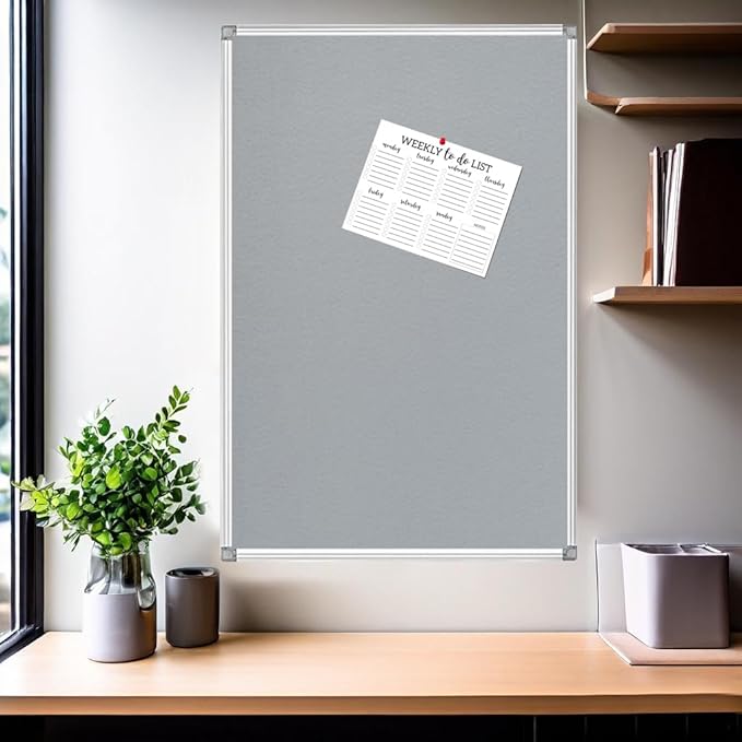36x24-Inch Gray Felt Bulletin Board with Silver Aluminum Frame – Perfect for Home, Office, and Classroom