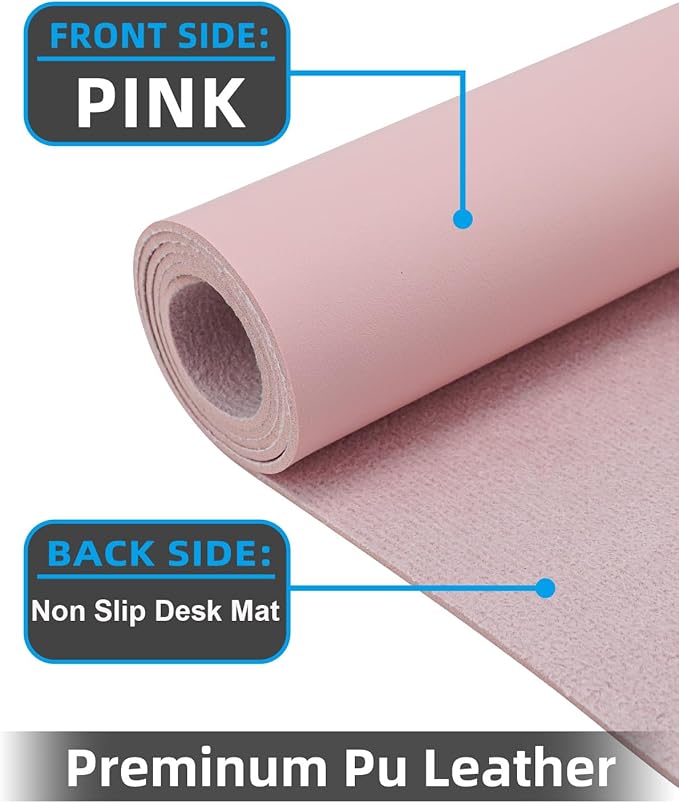 Non-Slip Desk mat,PU Leather Desk Pad Protector, Office Desk Mat, Large Mouse Pad,Desk Blotter, Laptop Desk Pad, Waterproof Desk Writing Pad for Office and Home (Rose Pink, 40" x 17")