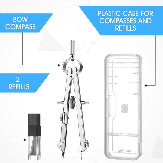 Zonon 24 Pcs Compass for Geometry Compass Bulk for Classroom Math Students Protractor for Art Compass Precision Tool with Pencil Back to School Supply for Office Art Drafting Drawing Wood Working