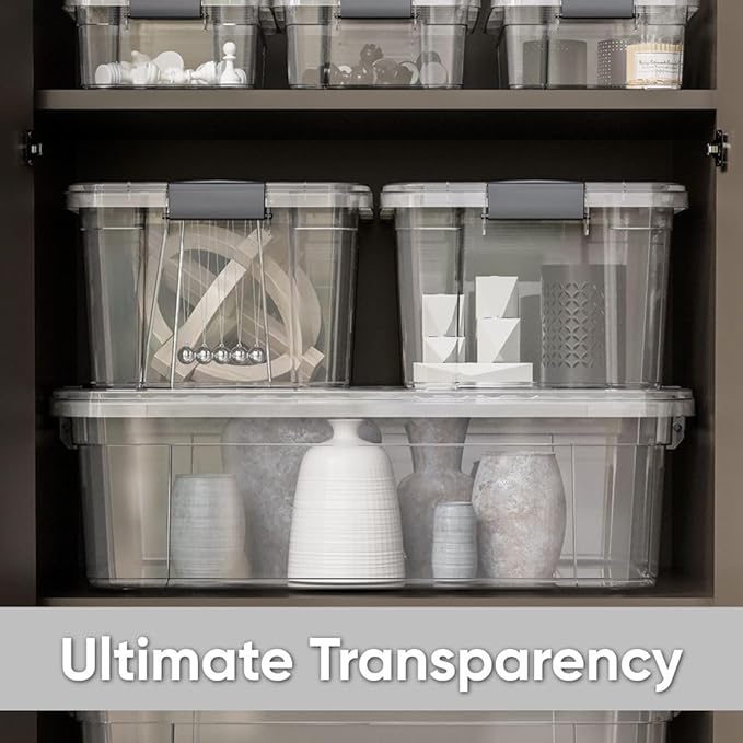 Superio Clear Storage Boxes with Lids, 8.75 Quart Plastic Container Bins for Organizing, Stackable Crates, BPA Free, Non Toxic, Odor Free, Organizers for Home, Office, School, and Dorm, 2 Pack